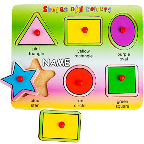 alles-meine.de GmbH 2 Stück Steckpuzzle mit Griff - Motivwahl - geometrische Formen & Bunte Farben - inkl. Name - aus Holz - 6 Teile - großes Holzpuzzle/Einlegepuzzle - Leges.. von alles-meine.de GmbH