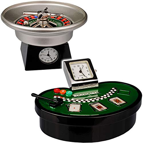 alles-meine.de GmbH 2 Stück kleine - Tischuhren/Miniatur - Uhren - Black Jack - Kartenspiel & Roulette - Spielbank - aus Metall - 8,6 cm - batteriebetrieben - Analog - Batter.. von alles-meine.de GmbH