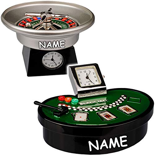 alles-meine.de GmbH 2 Stück kleine - Tischuhren/Miniatur - Uhren - Black Jack - Kartenspiel & Roulette - Spielbank - inkl. Name - aus Metall - 8,6 cm - batteriebetrieben - An.. von alles-meine.de GmbH