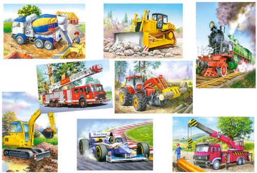 alles-meine.de GmbH 2 Stück: Mini Puzzle/Minipuzzle 24 Teile - Fahrzeuge/Auto - für Kinder Kinderpuzzle Minipuzzles Traktor Bagger Feuerwehr Zug Kran Betonmischer von alles-meine.de GmbH