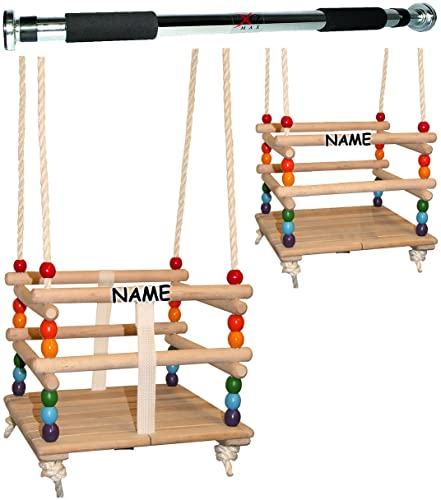 alles-meine.de GmbH 2 TLG. Set Babyschaukel/Kinderschaukel - incl. Name - mit abnehmbaren Gurt + Türreck - Leichter Einstieg ! - Gitterschaukel/Schaukel aus Holz - mitwachs.. von alles-meine.de GmbH