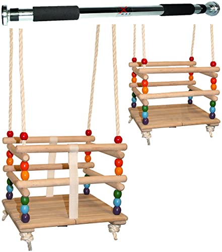 alles-meine.de GmbH 2 TLG. Set Babyschaukel/Kinderschaukel - mit abnehmbaren Gurt + Türreck - Leichter Einstieg ! - Gitterschaukel/Schaukel aus Holz - mitwachsend & verstel.. von alles-meine.de GmbH