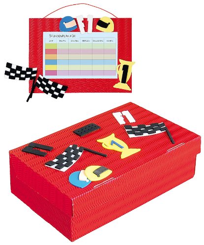 alles-meine.de GmbH 2 TLG. Set Bastelset Schulbox/Kreativbox + Stundenplan - Auto Rennwagen - Schule Basteln Malbox für Kinder/Zeichenbox Schachtel/Spielzeugkiste/Box von alles-meine.de GmbH