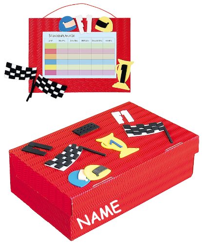 alles-meine.de GmbH 2 TLG. Set Bastelset Schulbox/Kreativbox + Stundenplan - incl. Namen - Auto Rennwagen - Schule Basteln Malbox für Kinder/Zeichenbox Schachtel/Spielzeugk.. von alles-meine.de GmbH