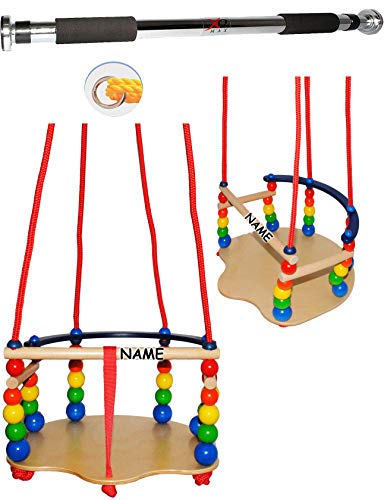 alles-meine.de GmbH 2 TLG. Set Deluxe - Schaukel aus Holz + Türreck - incl. Name - Gitterschaukel - mit Gurt/Kinderschaukel - Leichter Einstieg ! - mitwachsend & verstellbar .. von alles-meine.de GmbH