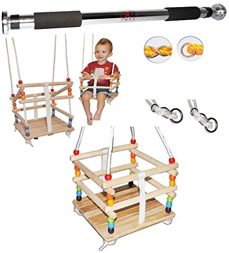 alles-meine.de GmbH 2 TLG. Set Gitterschaukel mit abnehmbaren Gurt + Türreck - Babyschaukel/Kinderschaukel - Leichter Einstieg ! - Schaukel aus Holz - mitwachsend & verstellb.. von alles-meine.de GmbH