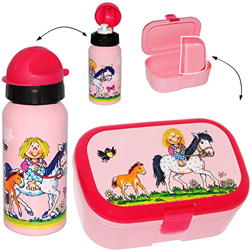 alles-meine.de GmbH 2 TLG. Set Lunchbox/Brotdose & Trinkflasche - Lotte und Ihr Pony & Pferd - mit extra Einsatz/herausnehmbaren Fach - Brotbüchse Küche Essen - für Mäd.. von alles-meine.de GmbH