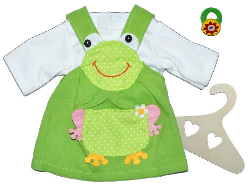 alles-meine.de GmbH 2 TLG. Set Puppenkleid Größe 28-35 cm - Kleid + Pullover mit Frosch Motiv - grün Kleidung Bekleidung Puppenkleidung Puppenbekleidung Kleider Sommerkleid von alles-meine.de GmbH