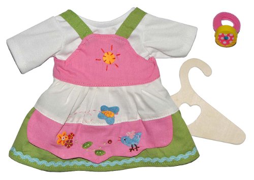 alles-meine.de GmbH 2 TLG. Set Puppenkleidung Gr. 28-35 cm - Kleid + Pullover mit Vogel grün rosa Streifen Kleidung Bekleidung - incl. Haargummi - für die Puppe - Kleidung Bekl.. von alles-meine.de GmbH