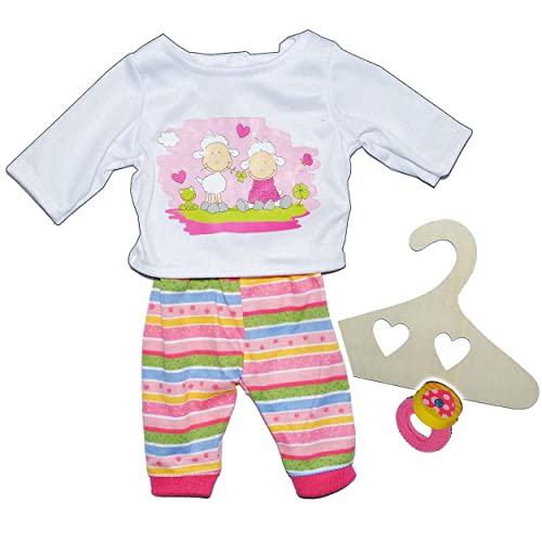 alles-meine.de GmbH 2 TLG. Set Pyjama/Schlafanzug Größe 35-45 cm - Hose + Shirt mit Schaf Motiv - gestreift Glücksschäfchen Kleidung Bekleidung Puppenkleidung Puppenbekleidun.. von alles-meine.de GmbH