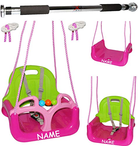 alles-meine.de GmbH 2 TLG. Set Türreck + mitwachsende - Babyschaukel/Gitterschaukel mit Gurt - ROSA/PINK - incl. Name - Leichter Einstieg ! - mitwachsend & verstellbar .. von alles-meine.de GmbH