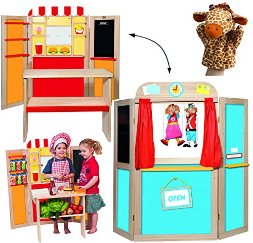 alles-meine.de GmbH 2 in 1 - Kaufmannsladen & Kasperletheater - Kaufladen - Theater - Kaspertheater Kombination Shop - Theater Holz Kasperltheater umbaubar Kinderkaufladen Kinder.. von alles-meine.de GmbH