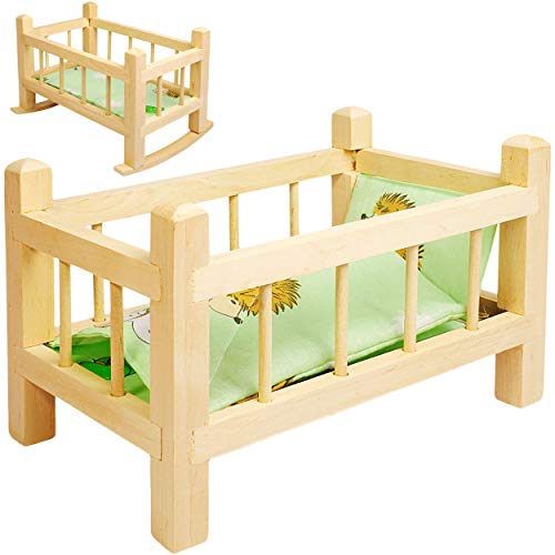 alles-meine.de GmbH 2 in 1: Puppenbett & Puppenwiege - aus Holz - UMBAUBAR - mit Bettzeug - Jungen Farben - 34 cm lang - Bett aus Naturholz - für Puppen - Decke & Kopfkissen .. von alles-meine.de GmbH