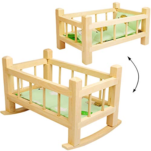 alles-meine.de GmbH 2 in 1: großes Puppenbett & Puppenwiege - Holz - UMBAUBAR - 43 cm lang - mit Bettzeug - Bett aus Naturholz - Holzwiege Schaukelbett - für Puppen groß Mädchen .. von alles-meine.de GmbH