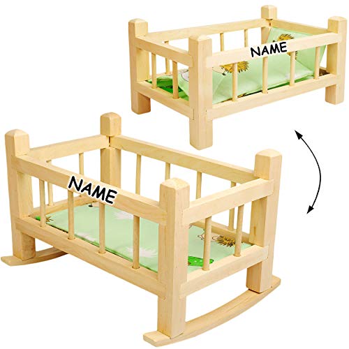 alles-meine.de GmbH 2 in 1: großes Puppenbett & Puppenwiege - Holz - inkl. Name - UMBAUBAR - 43 cm lang - mit Bettzeug - Bett aus Naturholz - Holzwiege Schaukelbett - für Puppen .. von alles-meine.de GmbH