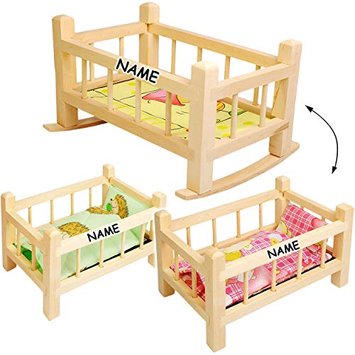 alles-meine.de GmbH 2 in 1: großes Puppenbett & Puppenwiege - Holz - inkl. Name - UMBAUBAR - 43 cm lang - mit Bettzeug - Bett aus Naturholz - Holzwiege Schaukelbett - für Puppen .. von alles-meine.de GmbH