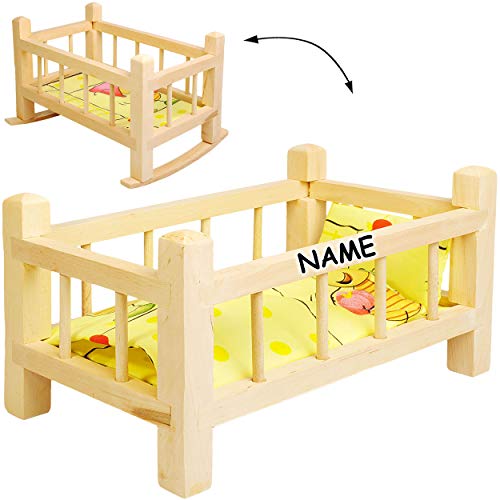 alles-meine.de GmbH 2 in 1: großes Puppenbett & Puppenwiege - Holz - inkl. Name - UMBAUBAR - 43 cm lang - mit Bettzeug - Bett aus Naturholz - für Puppen groß Holzwiege Schaukelbe.. von alles-meine.de GmbH