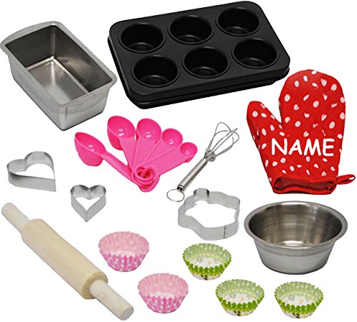 alles-meine.de GmbH 24 TLG. Backset aus Metall - Muffin Set - incl. Name - Edelstahl - lebensmittelecht - Küchenhelfer + Ausstechformen + Nudelholz + Topflappen + Schneebesen.. von alles-meine.de GmbH