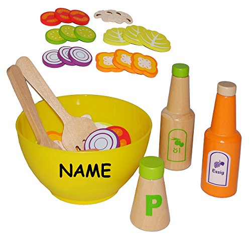 alles-meine.de GmbH 24 TLG. Set Salatschüssel + Salat + Dressing - aus Holz - incl. Name - für Kinder Holzobst Früchteset - Kaufmannsladen Zubehör Kaufladen Holzfrüchte - Holzobs.. von alles-meine.de GmbH