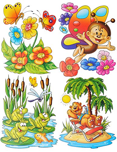 alles-meine.de GmbH 3 Bögen: Fensterbilder mit Glitzer - lustige Tiere - Frosch - Seepferd - Schmetterling - Teddy auf der Insel - statisch haftend - Sticker Fenstersticker/z.B.. von alles-meine.de GmbH