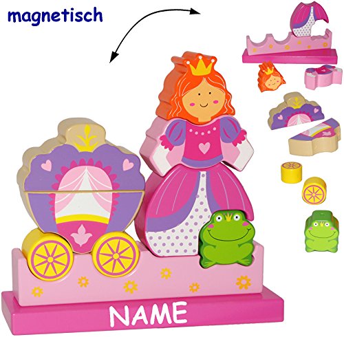 alles-meine.de GmbH 3-D Puzzle - magnetische Holz Bausteine & Klötze mit Magneten - Prinzessin mit Kutsche - incl. Name - Steckspiel magnetisch - Stapelturm/Spiel zum Stape.. von alles-meine.de GmbH