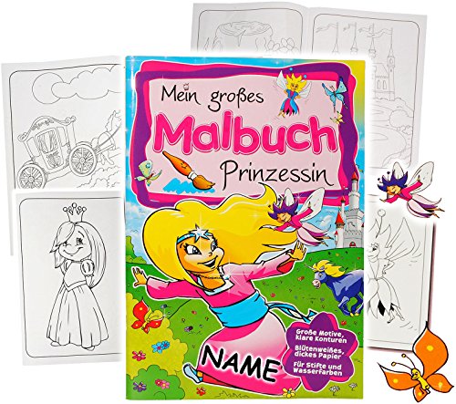 alles-meine.de GmbH 3 Stück große XL Malbücher - A4 - Prinzessin - Einhörner & Märchenschloß - incl. Name - große Motive - 80 Seiten - Dickes Kindermalbuch - für Stifte & W.. von alles-meine.de GmbH