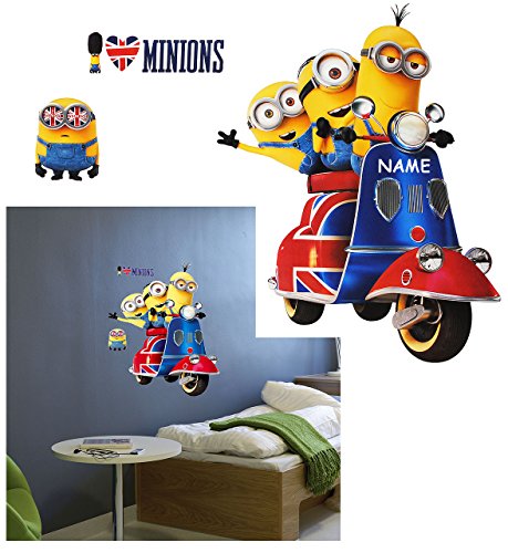 alles-meine.de GmbH 3 Stück: XL Wandsticker - Minion - Ich einfach unverbesserlich/auf einem Roller - Scooter - Great Britain - incl. Name - selbstklebend + wiederverwendba.. von alles-meine.de GmbH