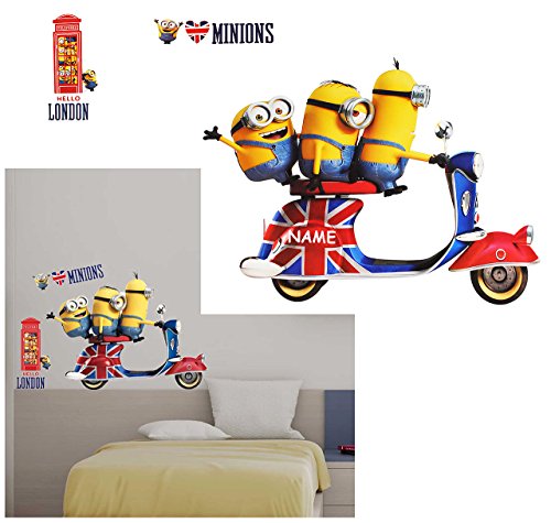 alles-meine.de GmbH 3 Stück: XL Wandsticker - Minion - Ich einfach unverbesserlich/auf einem Scooter - Roller - Great Britain/London - incl. Name - selbstklebend + Wieder.. von alles-meine.de GmbH