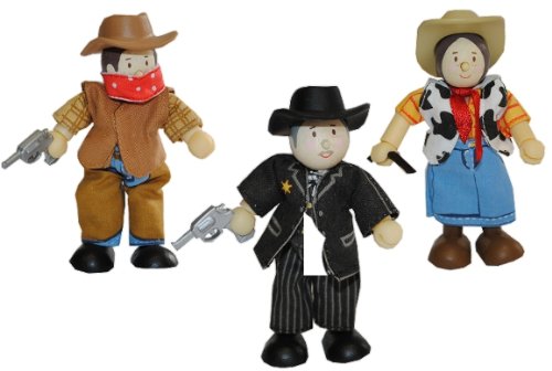 alles-meine.de GmbH 3 TLG. Set Biegepuppe Holz - Cowboy Sheriff + Räuber + Kuhtreiber - mit Pistole von alles-meine.de GmbH