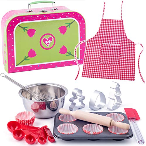 alles-meine.de GmbH 33 TLG. Backset/Kochset - Kinderküche & Koffer - aus Metall - echte Blech/Muffin Backform + Küchenhelfer Löffelküche - Kinderschürze - Muffins Backofen - .. von alles-meine.de GmbH