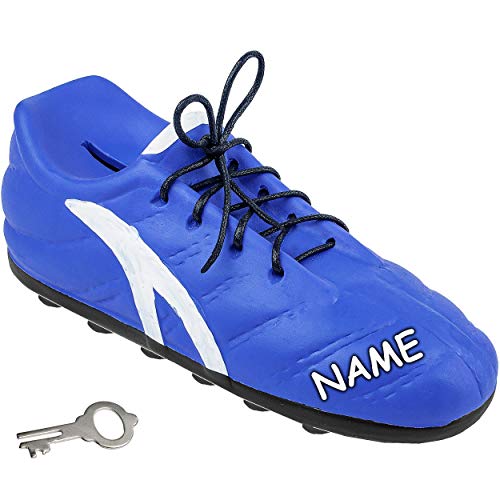 alles-meine.de GmbH 3D Effekt Spardose - Fußballschuh/Schuh - Sportschuh - blau & weiß - inkl. Name - mit Schlüssel und Schloss - mit echten Schnürsenkel ! - 23 cm - stabile .. von alles-meine.de GmbH