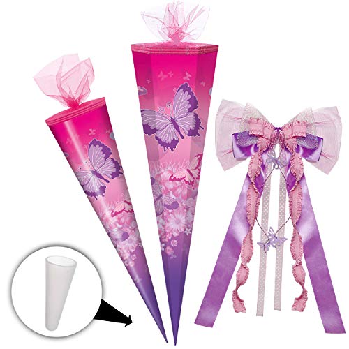 alles-meine.de GmbH 3D Glitzer - Schultüte Form & Größenwahl Schmetterlinge & Blumen - rosa - pink - 85 cm - eckig - incl. große 3-D Effekt Schleife - Tüllabschluß - Zucke.. von alles-meine.de GmbH