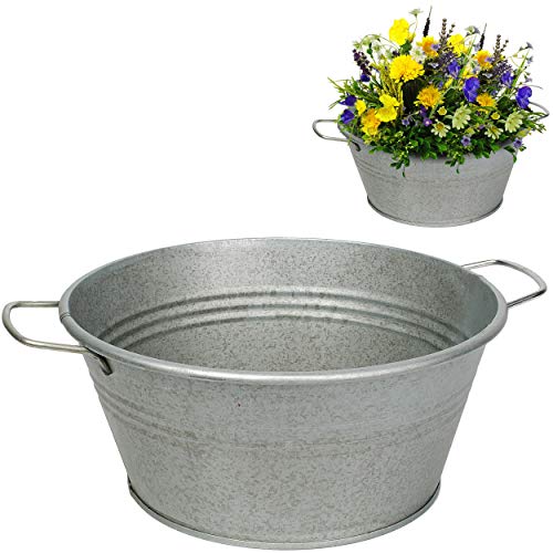 alles-meine.de GmbH 4 Stück Metall - Blumentöpfe/Pflanzkübel/Pflanzschale - metallic grau/anthrazit - 25 cm - RUND - frostsicher - MITTEL groß - mit Henkel - Eimer/Deko.. von alles-meine.de GmbH