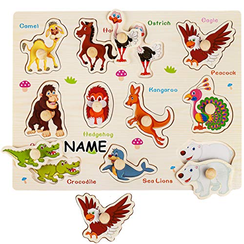 alles-meine.de GmbH 4 Stück Steckpuzzle mit Griff - Motivwahl - Tiere - Zootiere & Bauernhof - inkl. Name - aus Holz - 11 Teile - großes Holzpuzzle/Einlegepuzzle - Legespiel .. von alles-meine.de GmbH