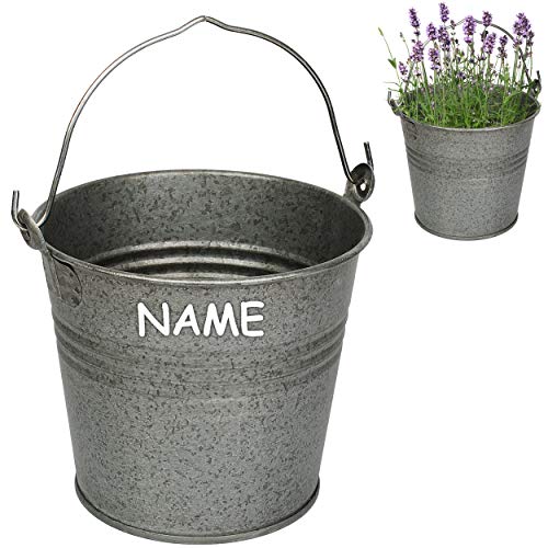 alles-meine.de GmbH 4 Stück kleine - Metall Eimer/Blumentöpfe - metallic grau/anthrazit - inkl. Name - 15 cm hoch - 2 Liter - rostfrei - Blech Eimer/Metalleimer - rund - .. von alles-meine.de GmbH