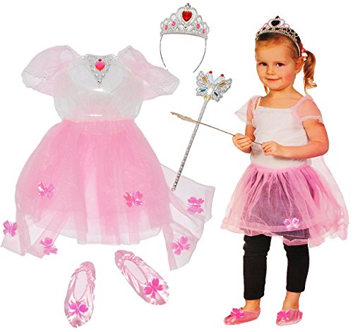 alles-meine.de GmbH 4 TLG. Kostüm Prinzessin/Ballerina - 2 bis 4 Jahre - Gr. 98-110 - Kleid rosa/pink, Schuhe & Krone/Schmuck - für Kinder Kind Kinderkostüm - Blumens.. von alles-meine.de GmbH