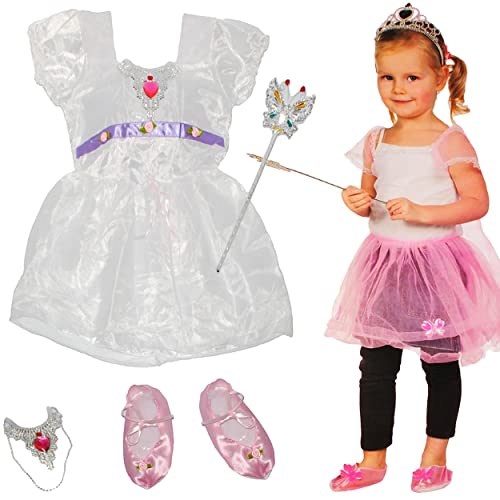 alles-meine.de GmbH 4 TLG. Kostüm Prinzessin/Ballerina - 2 bis 4 Jahre - Gr. 98-110 - Kleid weiß, Schuhe & Schmuck - für Kinder Kind Kinderkostüm - Blumenstreukind - Fasc.. von alles-meine.de GmbH