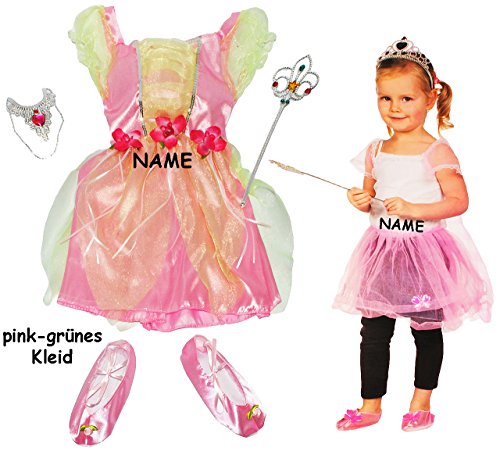 alles-meine.de GmbH 4 TLG. Kostüm Prinzessin/Ballerina - 2 bis 4 Jahre - Gr. 98-110 - incl. Name - Kleid rosa/grün, Schuhe & Schmuck & Zauberstab - für Kinder Kind Kind.. von alles-meine.de GmbH