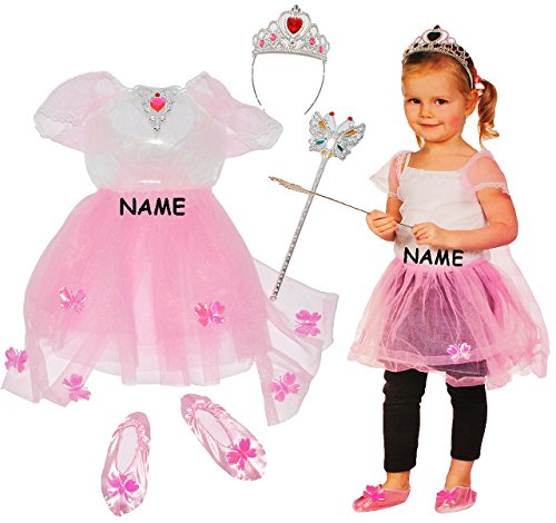 alles-meine.de GmbH 4 TLG. Kostüm Prinzessin/Ballerina - 2 bis 4 Jahre - Gr. 98-110 - incl. Name - Kleid rosa/pink, Schuhe & Krone/Schmuck - für Kinder Kind Kinderkos.. von alles-meine.de GmbH