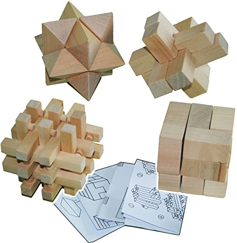 alles-meine.de GmbH 4 TLG. Set Knobelspiel & Logikspiel - 4 Verschiedene Geduldsspiele - aus Holz - Knobelwürfel - Gedächtnisspiel/Geschicklichkeitsspiel - Denkspiel - Geduld.. von alles-meine.de GmbH