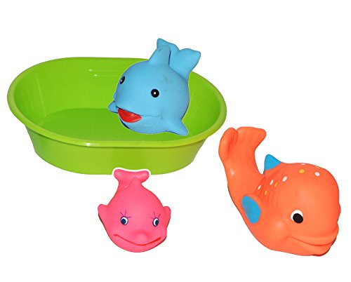 alles-meine.de GmbH 4 TLG. Set Quietscher als Tiere mit Wanne - für Baby ab 0 Monate - Quietschtier - zum Wasser Spritzen/Figur Quietschfigur Badefiguren/Badetiere - Quietsch.. von alles-meine.de GmbH