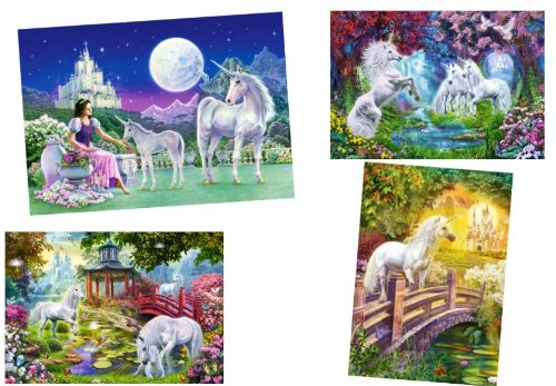 alles-meine.de GmbH 4 TLG. Set: Mini Puzzle/Minipuzzle 120 Teile - Einhörner/Pferde - für Kinder Kinderpuzzle Minipuzzles Einhorn mit Schloß Tiere Elfen von alles-meine.de GmbH