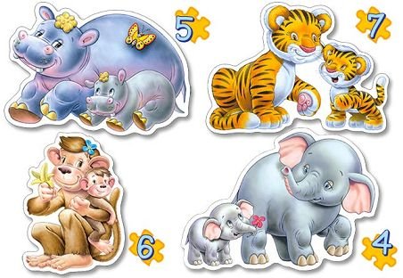 alles-meine.de GmbH 4 in 1 Puzzle - 4 5 6 7 Teile - Dschungel/Zootiere - AFFE Tiger Elefant Nilpferd Tiere Tier - Kinderpuzzle - Maxi Maxipuzzle/erstes Puzzle von alles-meine.de GmbH