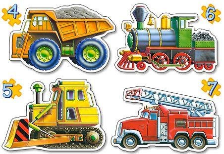 alles-meine.de GmbH 4 in 1 Puzzle 4 5 6 7 - Teile - Fahrzeuge Auto Feuerwehr Kipper LKW Eisenbahn - Autos Kinderpuzzle - Maxi Maxipuzzle/erstes Puzzle von alles-meine.de GmbH