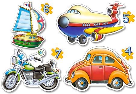 alles-meine.de GmbH 4 in 1 Puzzle - 4 5 6 7 Teile - Fahrzeuge Auto Flugzeug Boot Schiff Motorrad - Kinderpuzzle - Maxi Maxipuzzle/erstes Puzzle von alles-meine.de GmbH