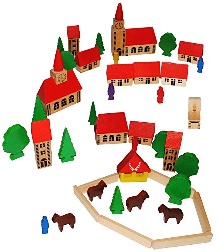 42 tlg. Set: buntes Dorf mit Häuser, Kirche & Bäume, Figuren und Bausteine - aus Holz - Baukasten - Original Erzgebirge - ideal für Holzeisenbahn Gebäude Zube.. von alles-meine.de GmbH