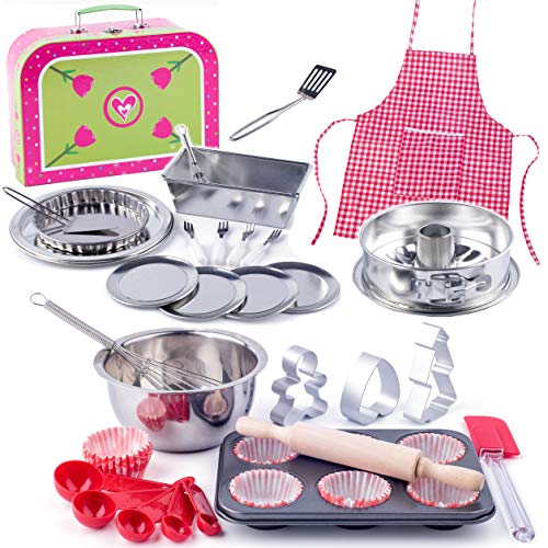 alles-meine.de GmbH 49 TLG. Backset/Kochset - Kinderküche & Koffer - aus Metall - echte Blech/Muffin Backform + Küchenhelfer Löffelküche - Kinderschürze - Muffins Backofen - .. von alles-meine.de GmbH