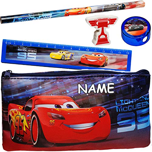 alles-meine.de GmbH 5 TLG. Schreibset Cars - Auto - Lightning McQueen - inkl. Name Bleistift + Lineal + Radiergummi + Spitzer + Stiftemappe - Federmappe/Kinder - Set für di.. von alles-meine.de GmbH