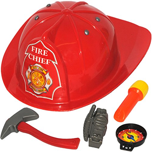 alles-meine.de GmbH 5 TLG. Set - Feuerwehrmann/Feuerwehr - Zubehör - für Kinder - Feuerwehrhelm + Axt + Taschenlampe + Handy + Kompass - Kinderwerkzeug - Helm - mitwachsend.. von alles-meine.de GmbH