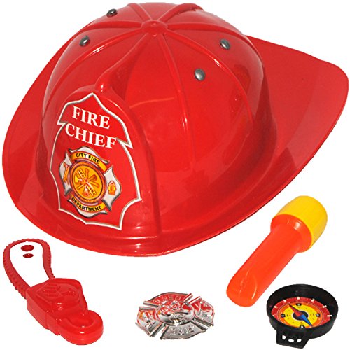 alles-meine.de GmbH 5 TLG. Set - Feuerwehrmann/Feuerwehr - Zubehör - für Kinder - Feuerwehrhelm + Taschenlampe + Abzeichen + Kompass + Kettensäge - Kinderwerkzeug - Helm - .. von alles-meine.de GmbH